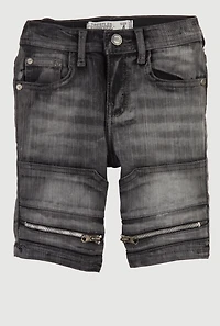 Little Boys Zip Detail Denim Moto Shorts, Black, Size 4