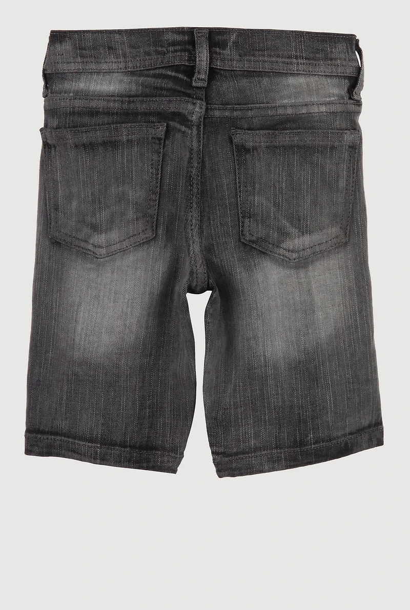 Little Boys Zip Detail Denim Moto Shorts, Black, Size 4