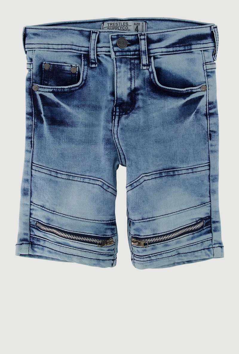 Little Boys Zip Front Denim Shorts, Blue, Size 6