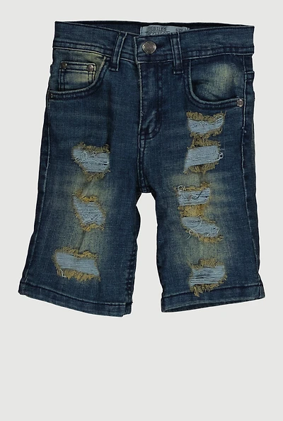 Little Boys Distressed Frayed Denim Shorts, Blue, Size 6