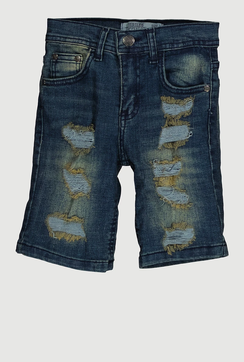 Little Boys Distressed Frayed Denim Shorts, Blue, Size 4