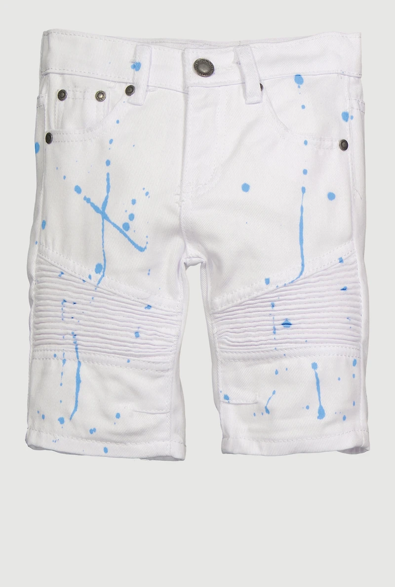 Little Boys Moto Paint Splatter Shorts, White, Size 4