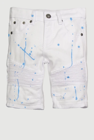 Little Boys Moto Paint Splatter Shorts, White, Size 4