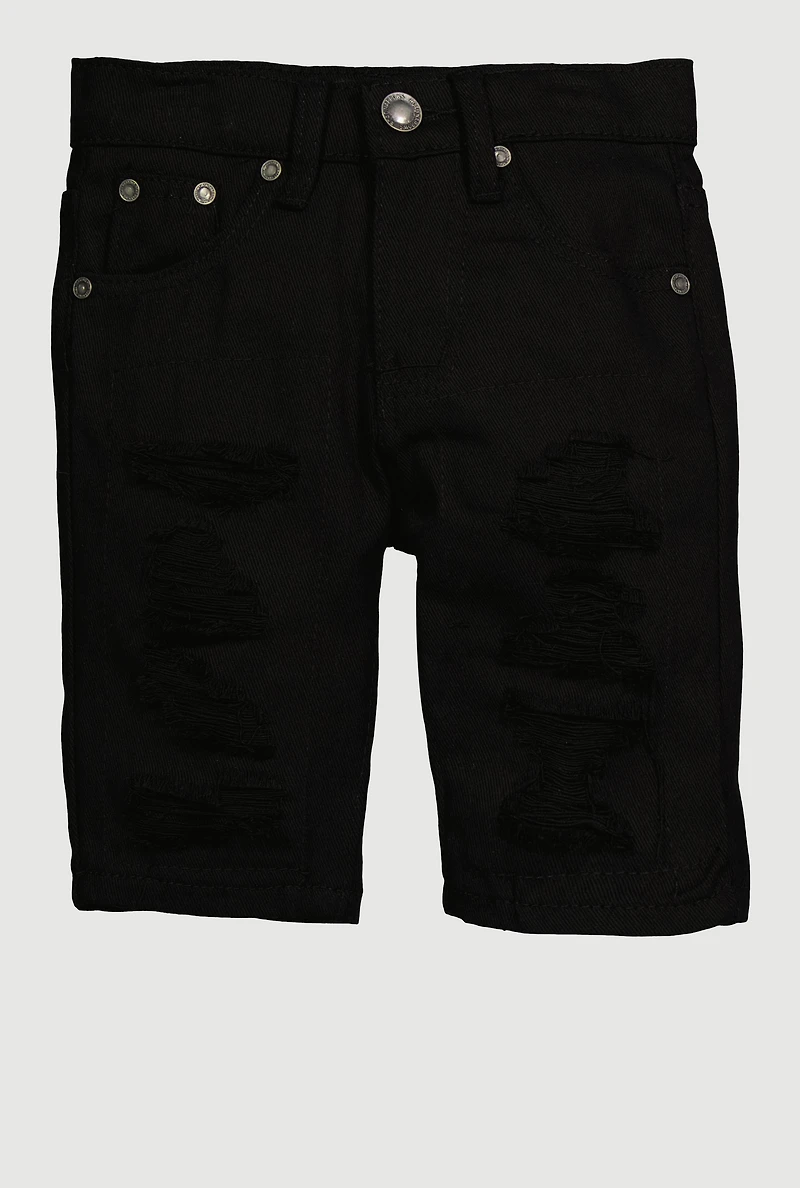 Little Boys Distressed Patch and Repair Frayed Shorts, Black, Size 6