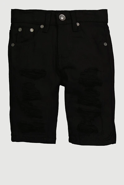 Little Boys Distressed Patch and Repair Frayed Shorts, Black, Size 6