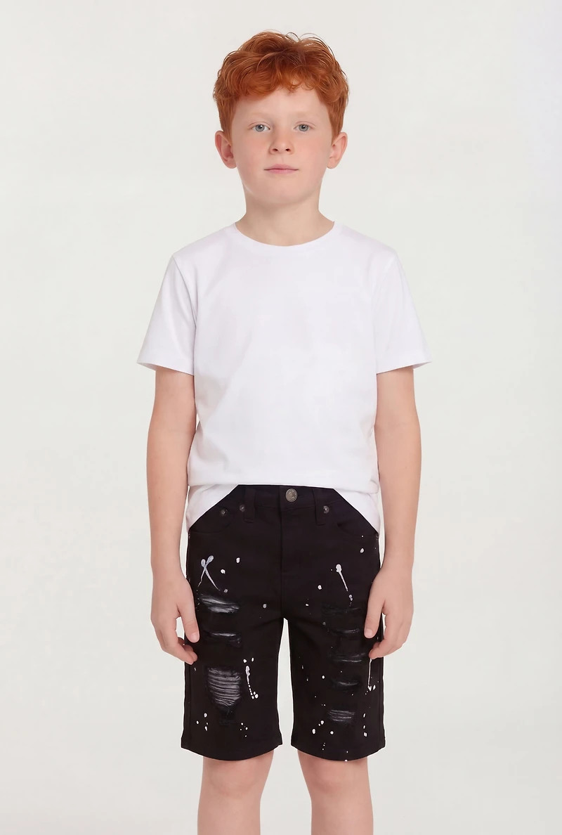 Little Boys Paint Splatter Distressed Shorts