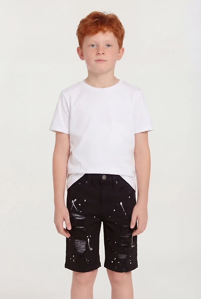 Little Boys Paint Splatter Distressed Shorts