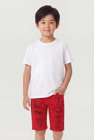 Little Boys Distressed Paint Splatter Denim Shorts