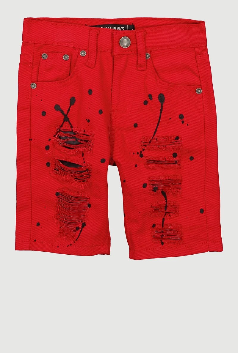 Little Boys Distressed Paint Splatter Denim Shorts