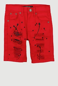 Little Boys Distressed Paint Splatter Denim Shorts