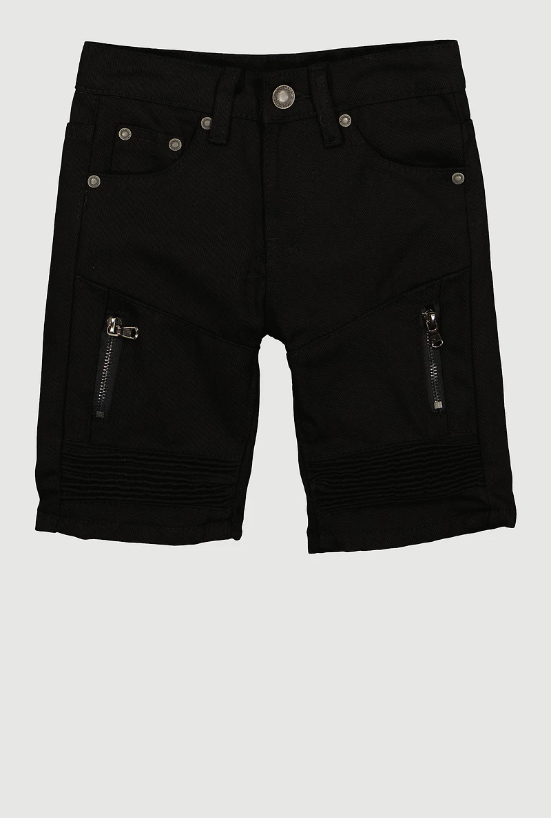 Little Boys Zipper Detail Moto Shorts