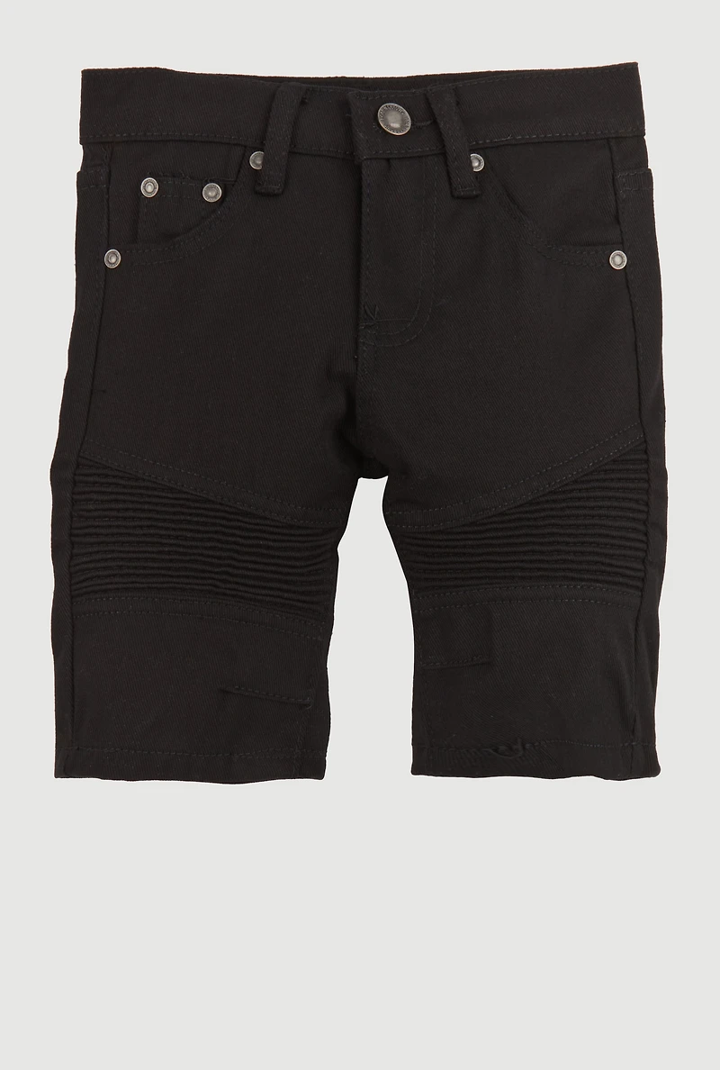 Little Boys Denim Moto Shorts, Black, Size 7