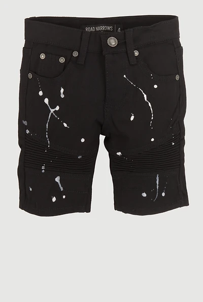 Little Boys Denim Paint Splatter Moto Shorts, Black,
