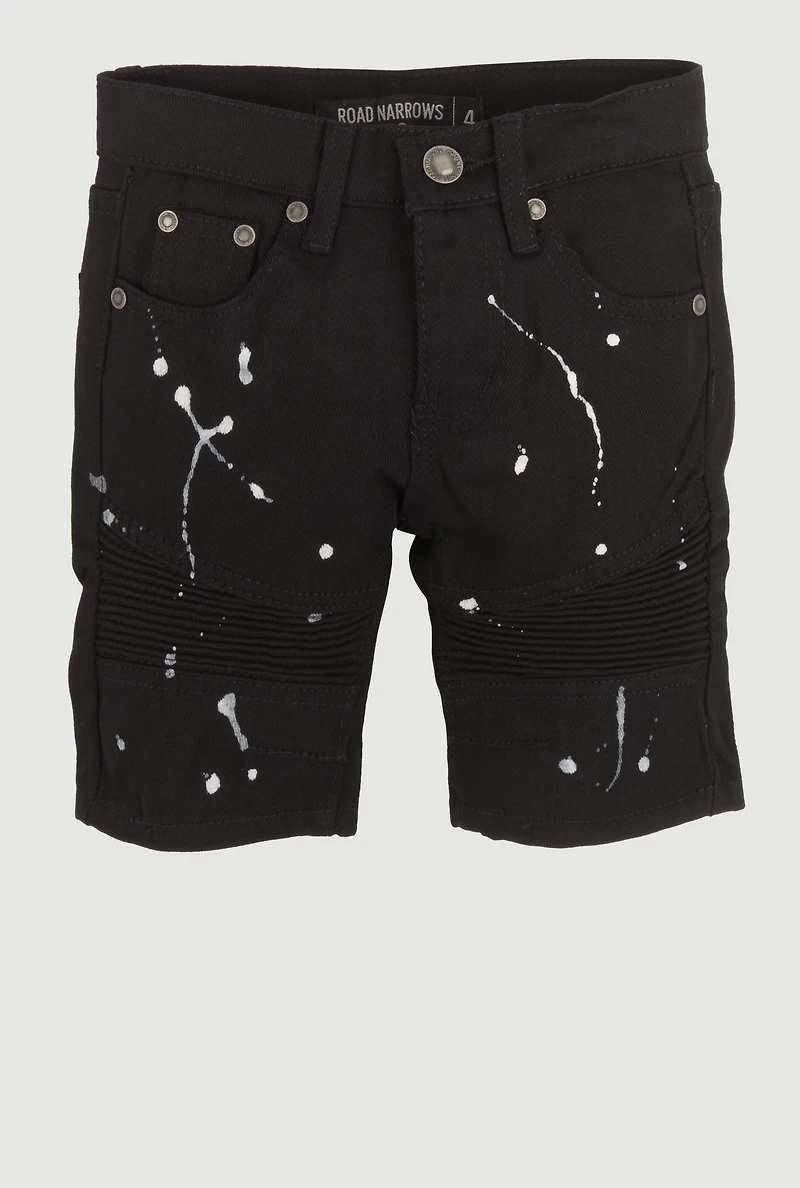 Little Boys Denim Paint Splatter Moto Shorts