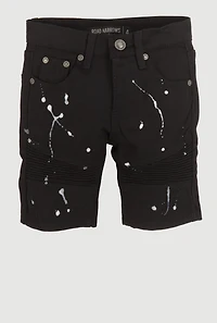 Little Boys Denim Paint Splatter Moto Shorts