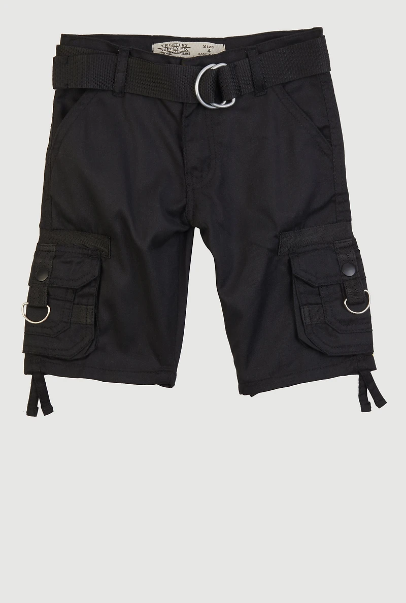 Little Boys Belted Utility Pocket Shorts, Black, Size 4