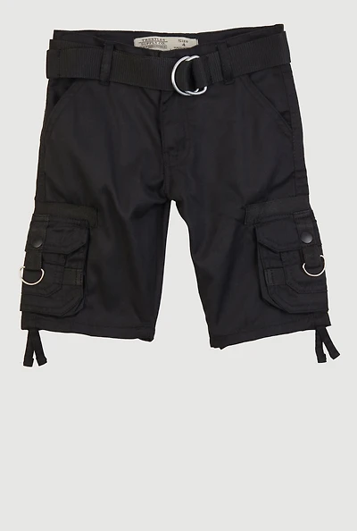 Little Boys Belted Utility Pocket Shorts, Black, Size 4