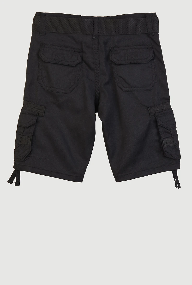 Little Boys Belted Utility Pocket Shorts, Black, Size 4