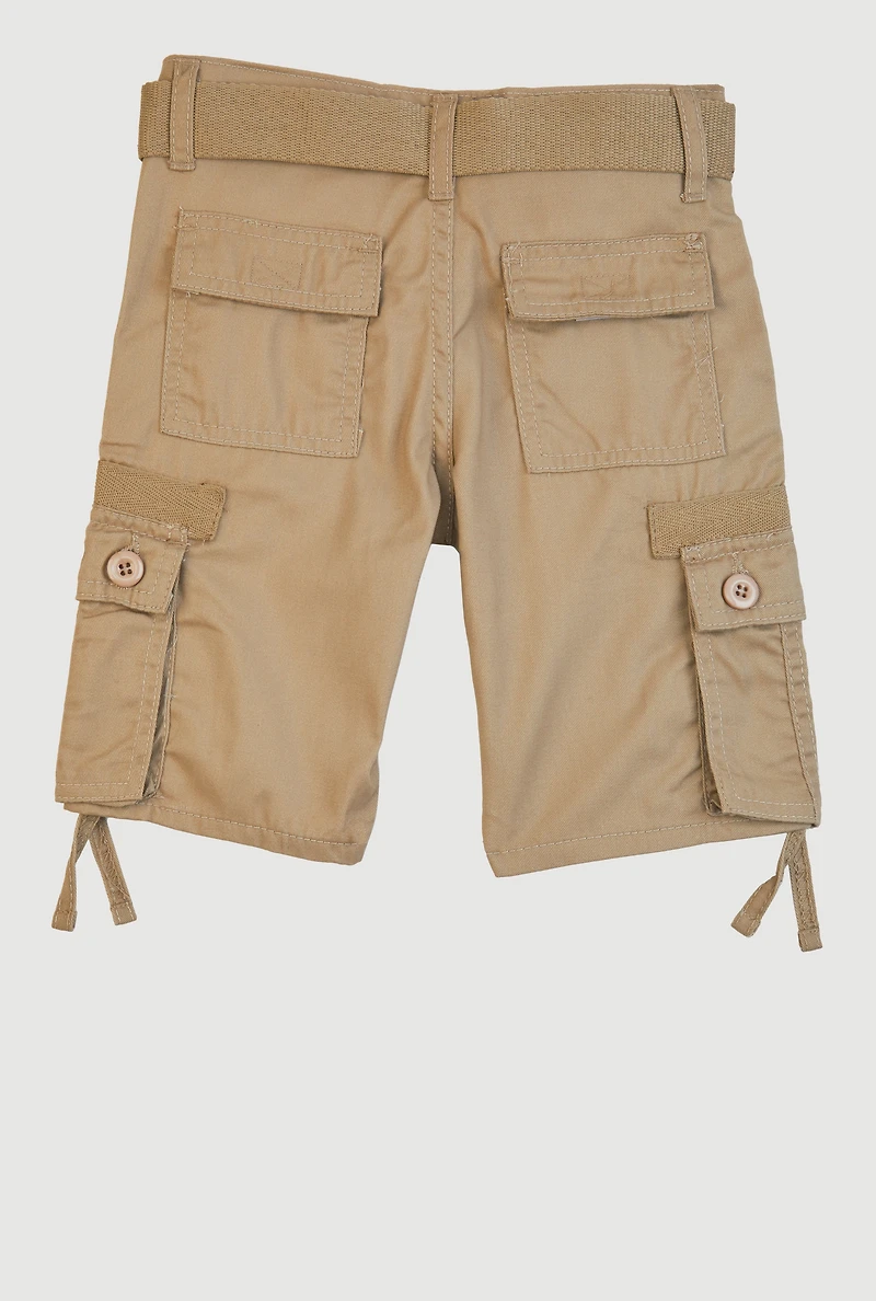 Little Boys Belted Cargo Shorts, Beige, Size 4