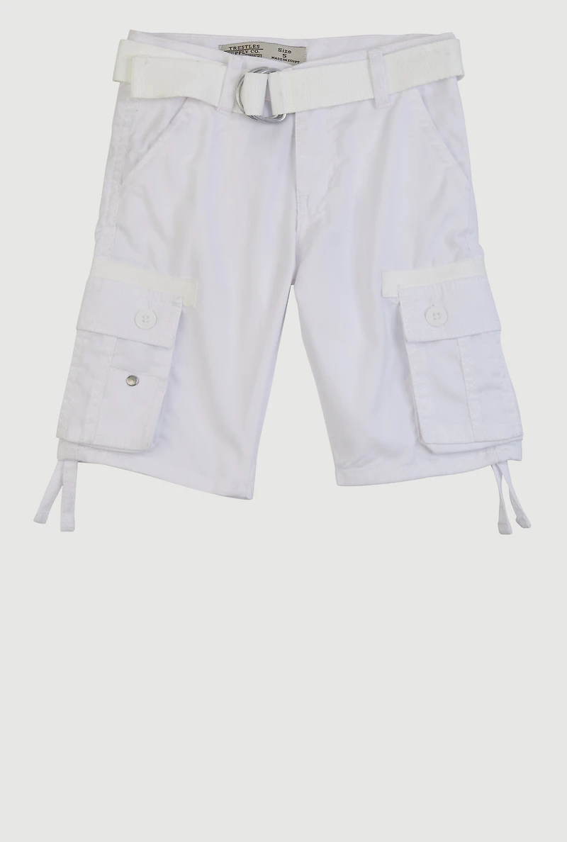 Little Boys D Ring Belted Bermuda Shorts, White, Size 7