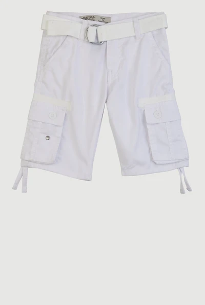 Little Boys D Ring Belted Bermuda Shorts, White, Size 7