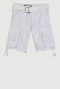 Little Boys D Ring Belted Bermuda Shorts, White, Size 7