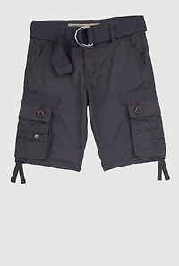 Little Boys D Ring Belted Utility Shorts, Grey, Size 5