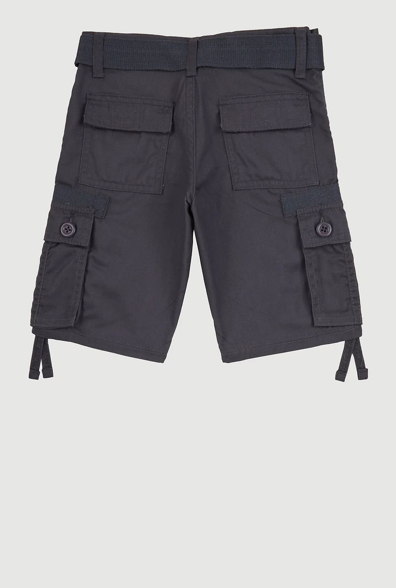 Little Boys D Ring Belted Utility Shorts, Grey, Size 5