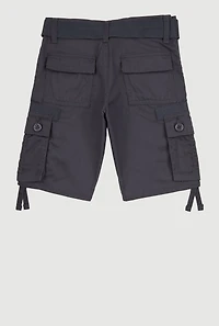 Little Boys D Ring Belted Utility Shorts, Grey, Size 5