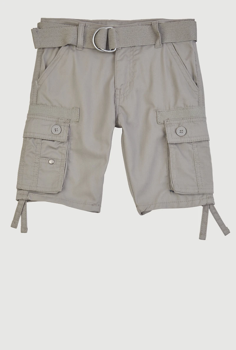 Little Boys D Ring Belted Bermuda Utility Shorts, Grey, Size 6