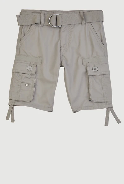 Little Boys D Ring Belted Bermuda Utility Shorts, Grey, Size 4
