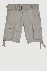 Little Boys D Ring Belted Bermuda Utility Shorts, Grey, Size 4