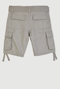 Little Boys D Ring Belted Bermuda Utility Shorts, Grey,