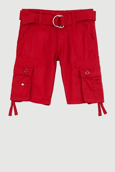 Little Boys D Ring Belted Cargo Shorts, Red, Size 6