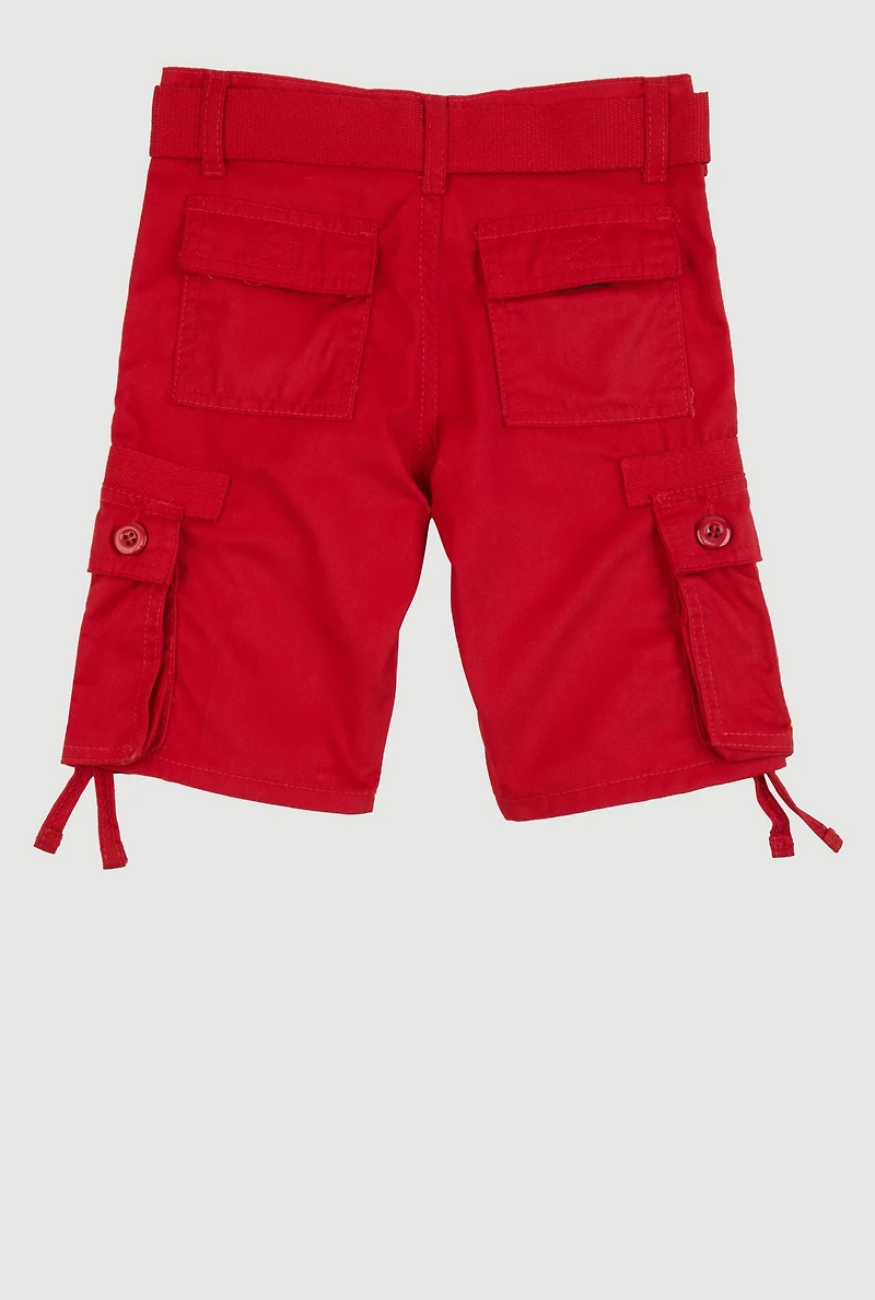 Little Boys D Ring Belted Cargo Shorts, Red, Size 6