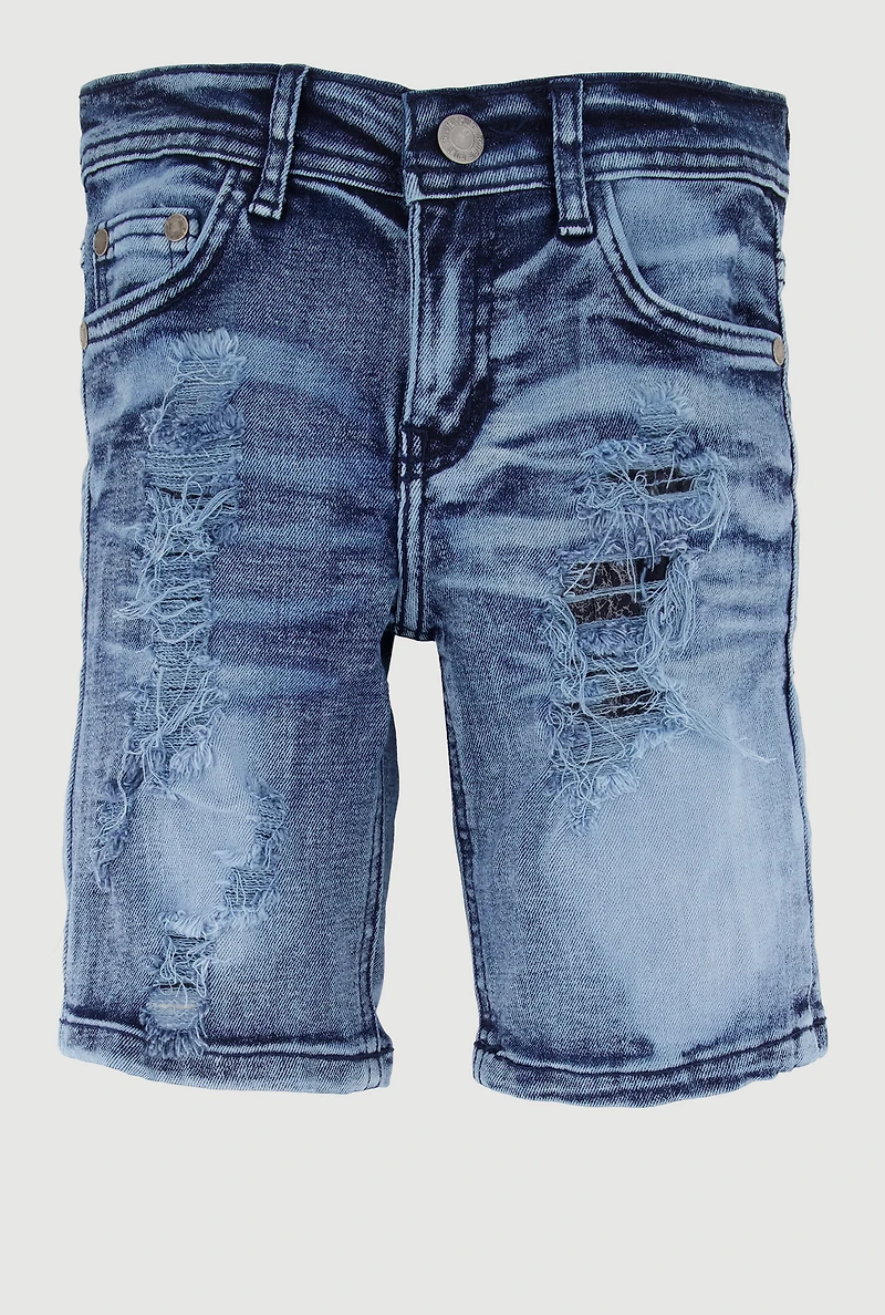 Little Boys Rip and Repair Distressed Denim Shorts