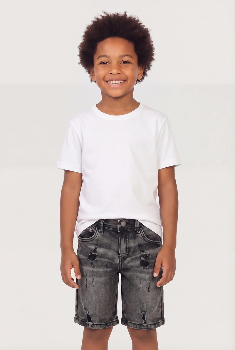 Little Boys Whiskered Distressed Denim Shorts