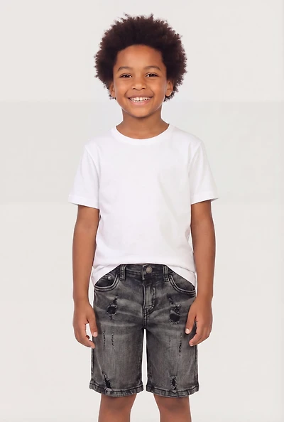 Little Boys Whiskered Distressed Denim Shorts