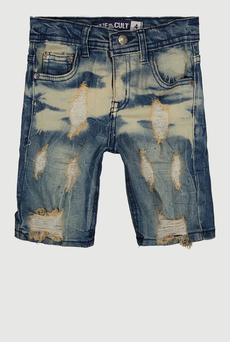 Little Boys Whiskered Distressed Denim Bermuda Shorts