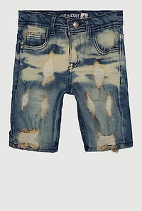 Little Boys Whiskered Distressed Denim Bermuda Shorts