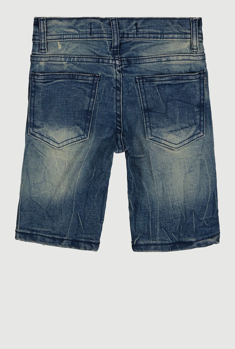 Little Boys Whiskered Distressed Denim Bermuda Shorts