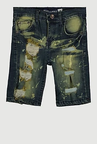 Little Boys Paint Splatter Whiskered Distressed Denim Shorts