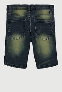 Little Boys Paint Splatter Whiskered Distressed Denim Shorts