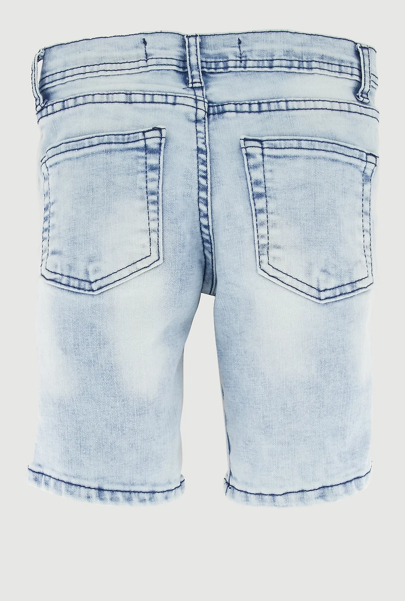 Little Boys Whiskered Distressed Acid Wash Denim Shorts