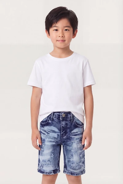Little Boys Whiskered Frayed Denim Shorts