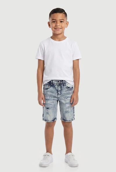Little Boys Distressed Whiskered Denim Bermuda Shorts