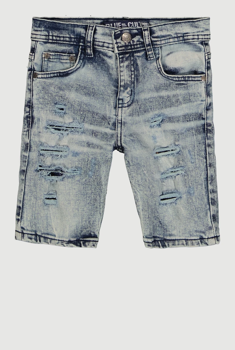 Little Boys Distressed Whiskered Denim Bermuda Shorts