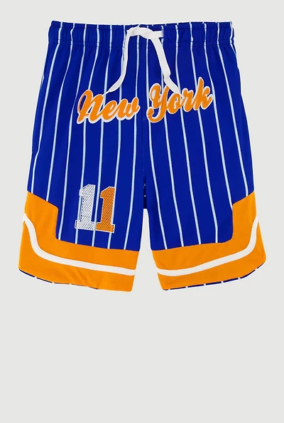 Boys Basketball Graphic Striped Jersey Mesh Shorts, Blue, Size 10-12
