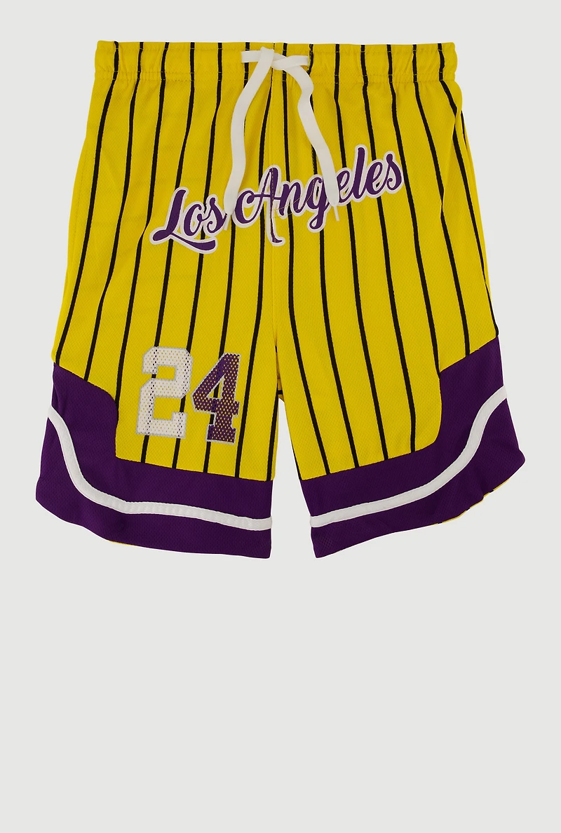 Boys Basketball Graphic Striped Jersey Mesh Shorts