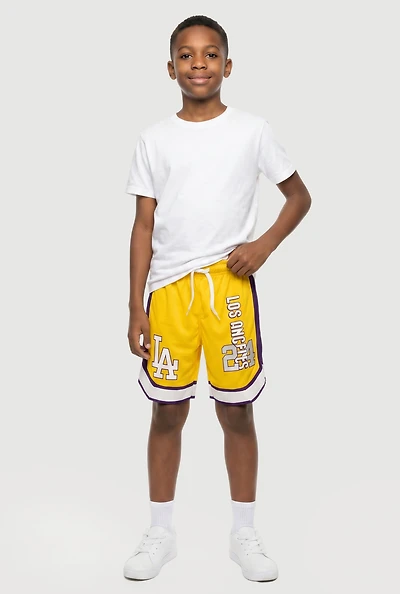 Boys Contrast Trim Basketball Team Jersey Mesh Shorts